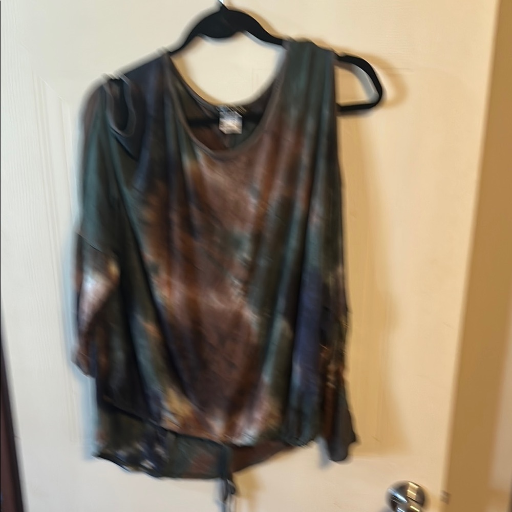 Bohemian Tie-Dye Open Shoulder Blouse
